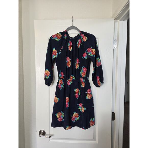 Shoshanna Teagan Vibrant Smocked 100% Silk 3/4 Sleeve Navy Mini Dress, Size 4 - Picture 10 of 15